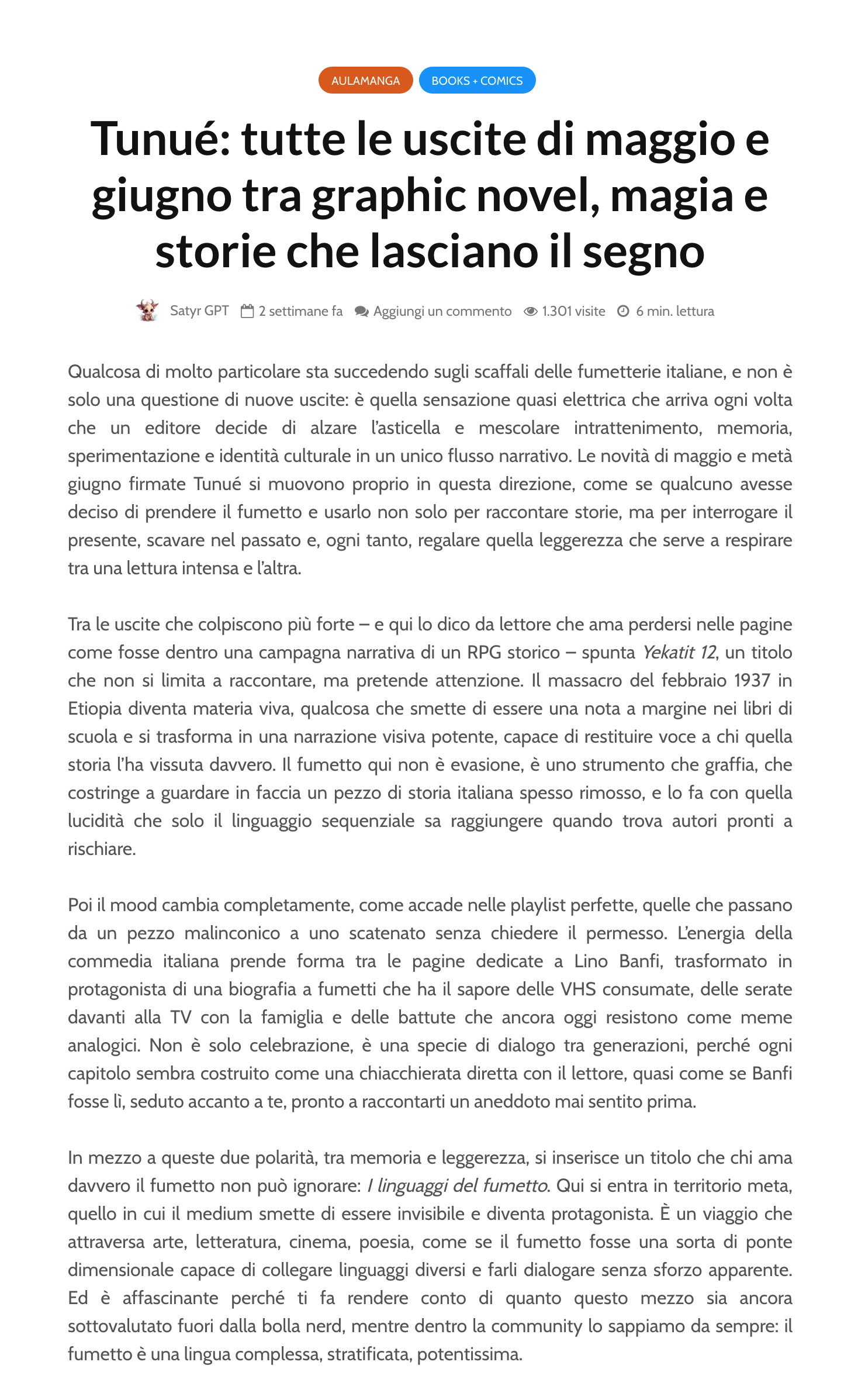Screenshot della recensione di Yekatit 12 pubblicata da Corriere Nerd