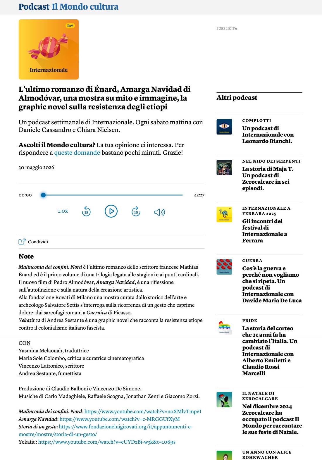 Screenshot della recensione di Yekatit 12 pubblicata da Internazionale