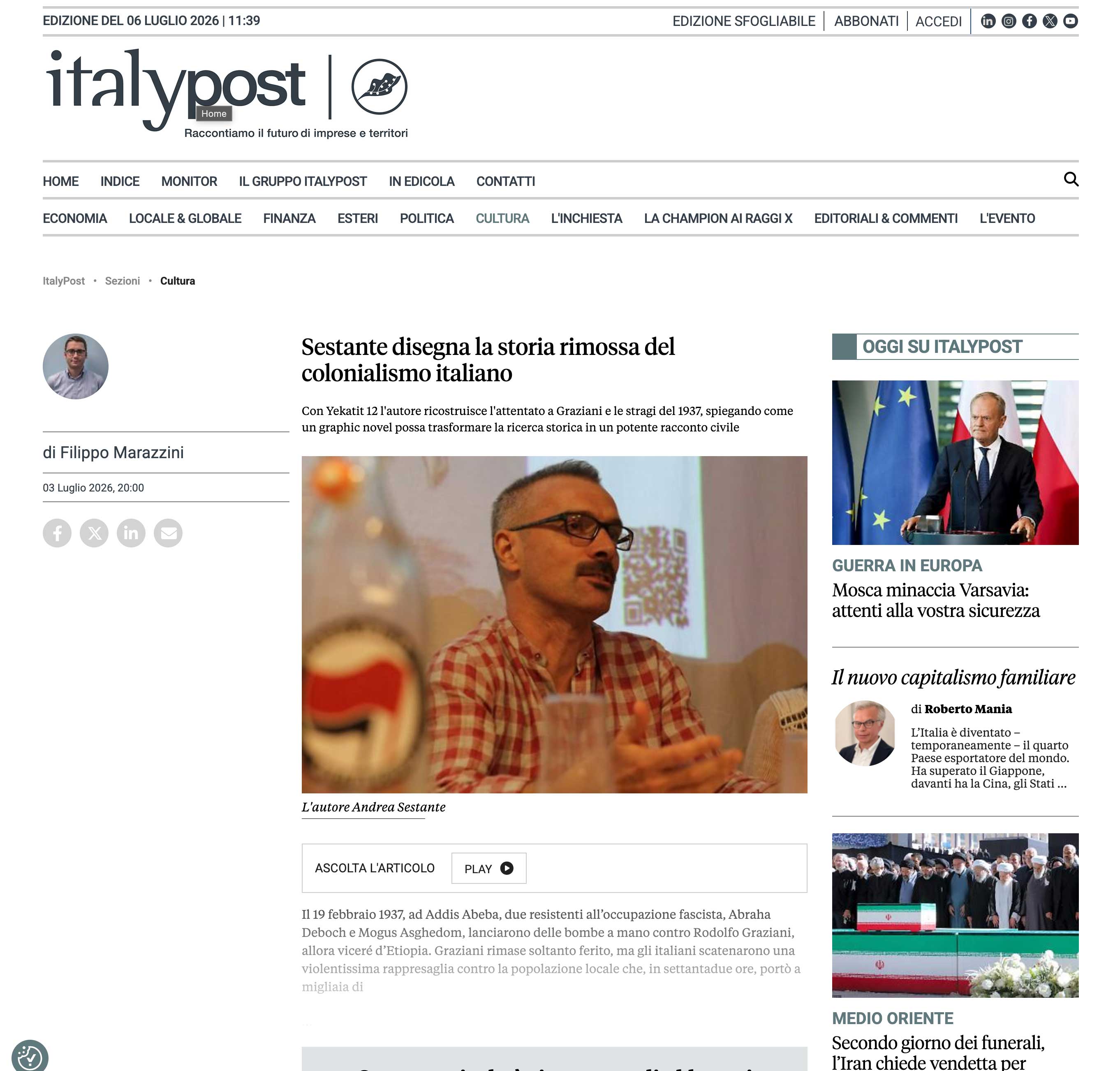 Screenshot della recensione di Yekatit 12 pubblicata da Italy Post