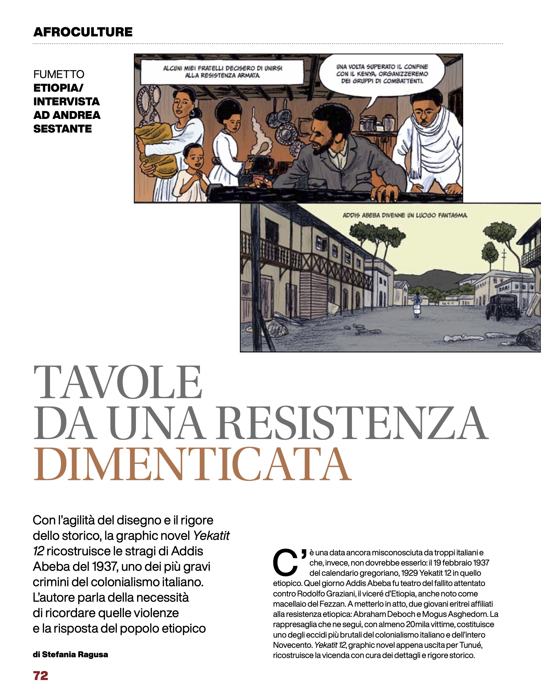 Screenshot della recensione di Yekatit 12 pubblicata da Nigrizia