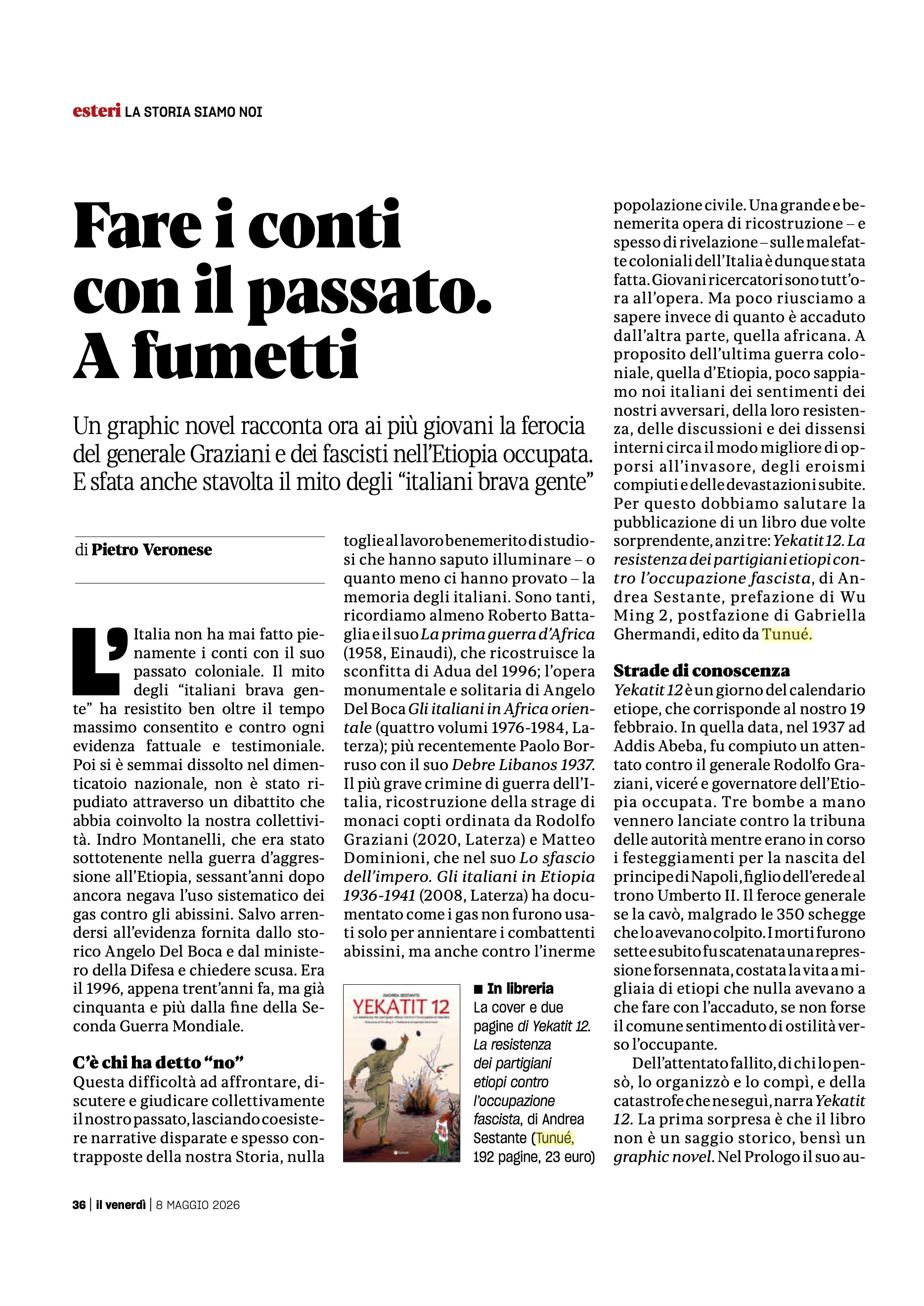 Screenshot della recensione di Yekatit 12 pubblicata da Venerdì di Repubblica